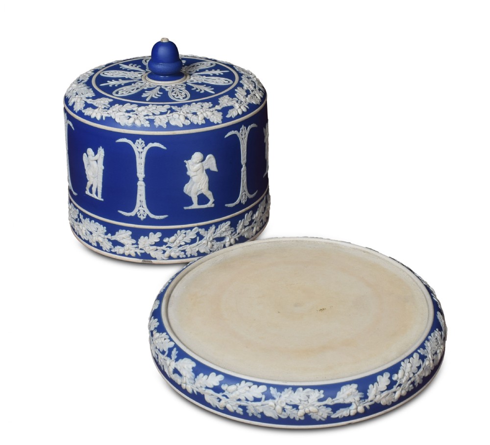 Blue dip Jasperware cylindrical form cheese dish View III
