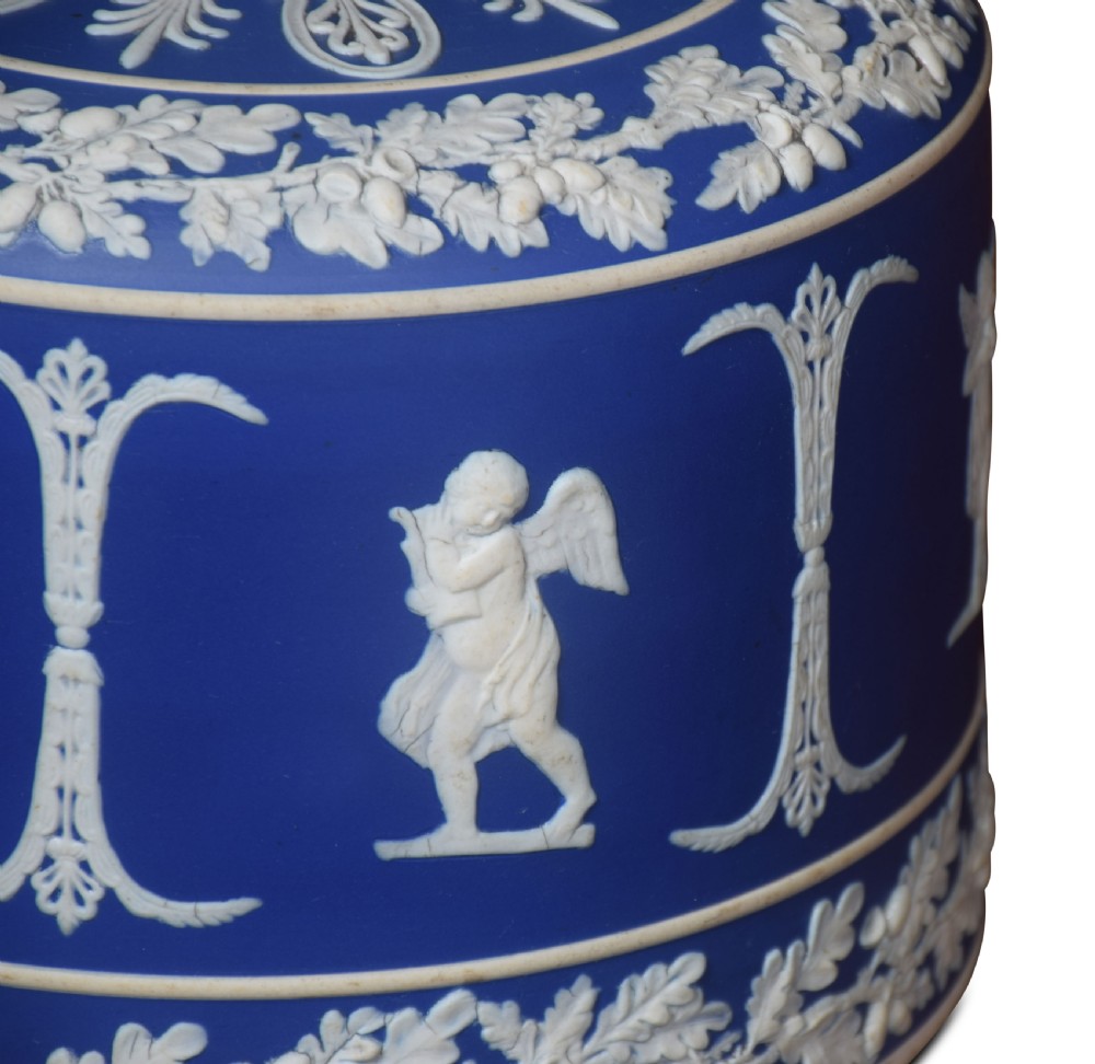 Blue dip Jasperware cylindrical form cheese dish View V