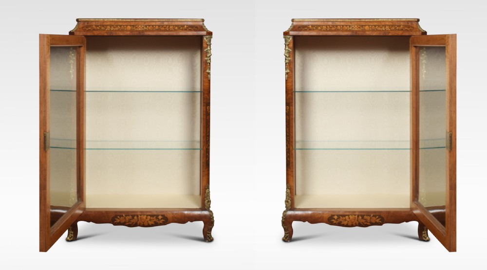 Pair of figured walnut inlaid pier cabinets View III