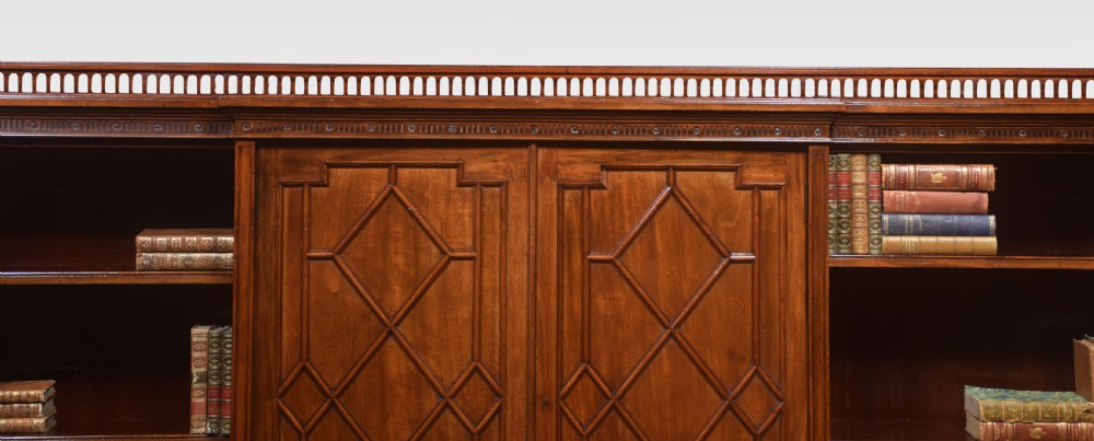 Large mahogany breakfront bookcase View II