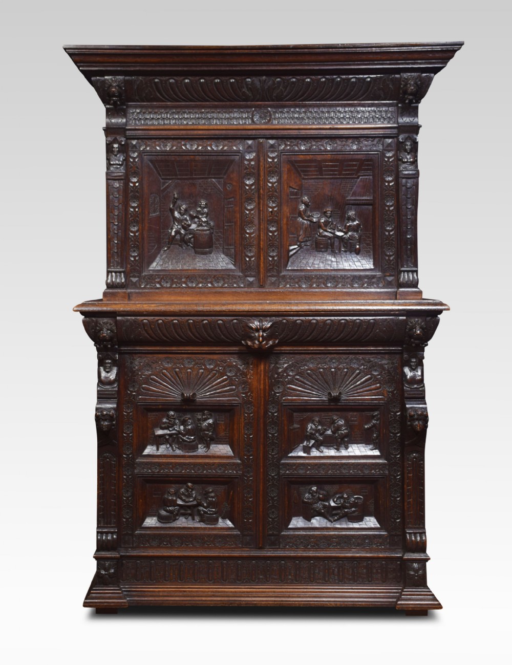 Flemish oak carved hall cupboard
