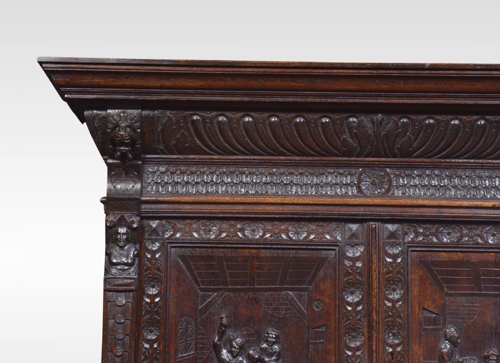 Flemish oak carved hall cupboard View II
