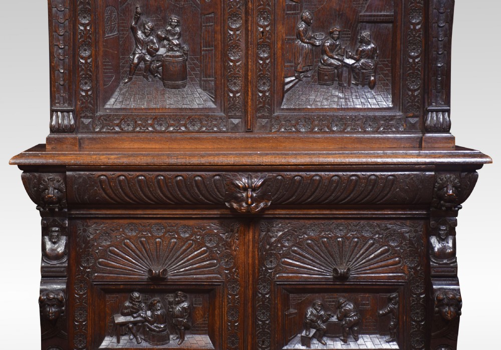 Flemish oak carved hall cupboard View III