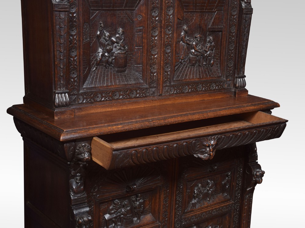 Flemish oak carved hall cupboard View VI