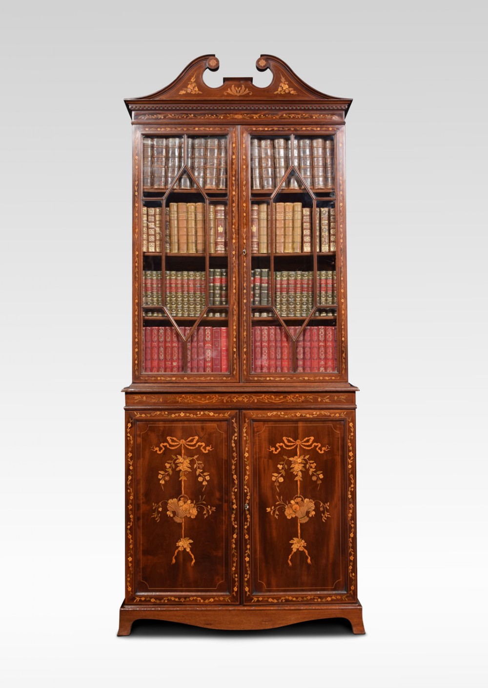 Mahogany two door inlaid bookcase