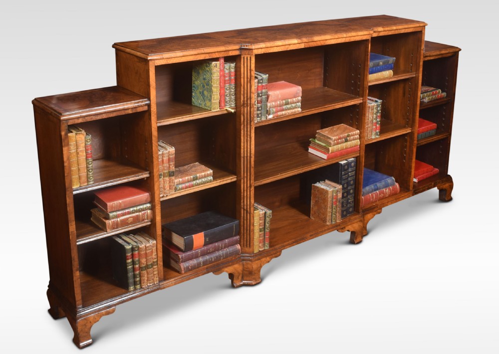 Burr walnut breakfront open bookcase View VI