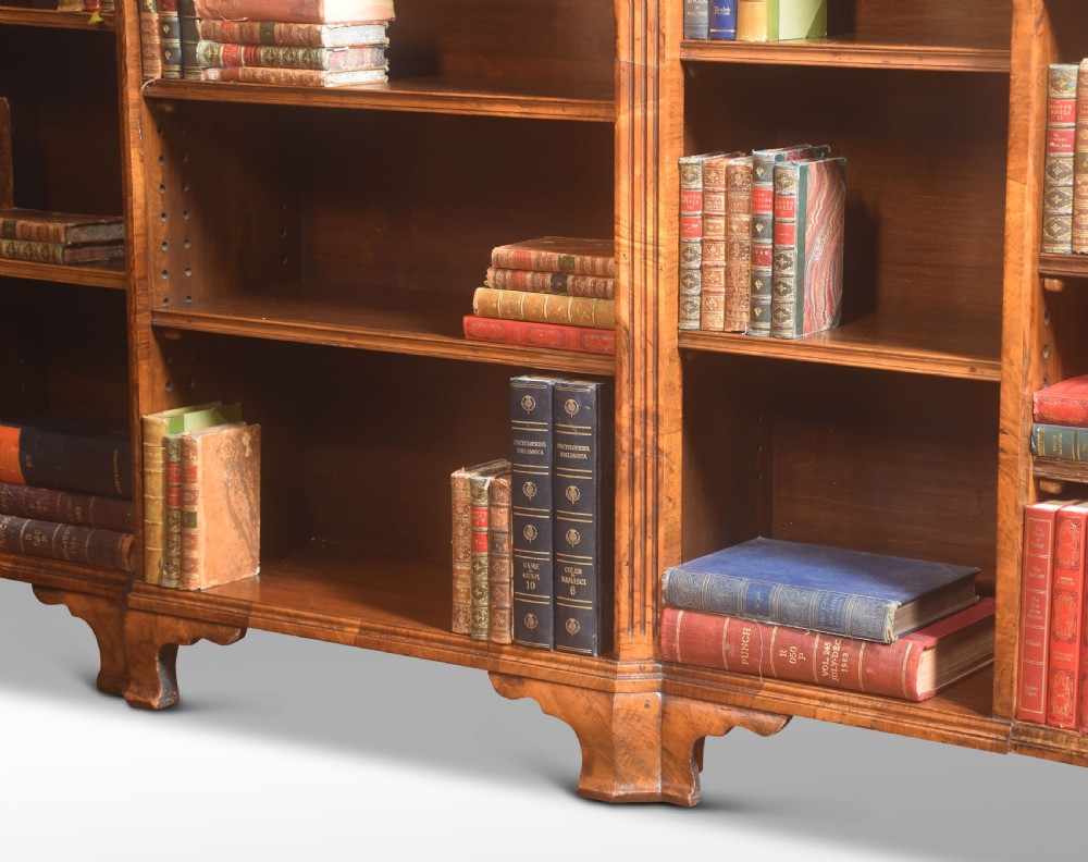 Burr walnut breakfront open bookcase View VII