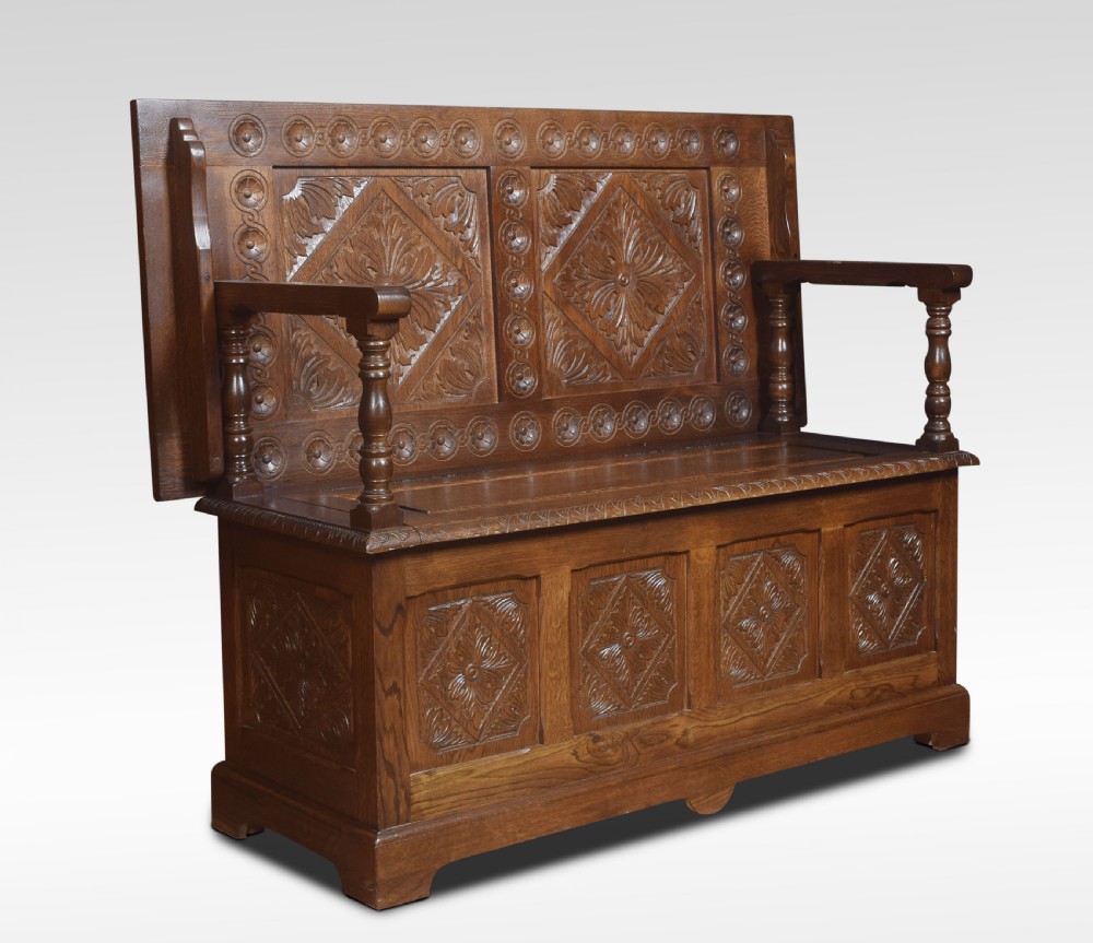  Carved oak monk’s bench