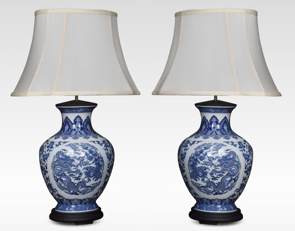 Pair of Chinese blue and white table lamps