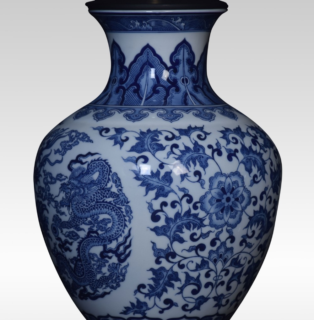 Pair of Chinese blue and white table lamps View III