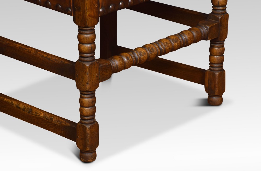 Eight leather upholstered oak dining chairs View II