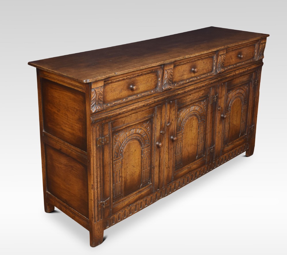 Jacobean style oak three drawer dresser base View IV