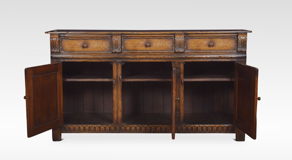 Jacobean style oak three drawer dresser base View V