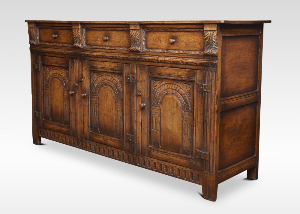 Jacobean style oak three drawer dresser base View VI