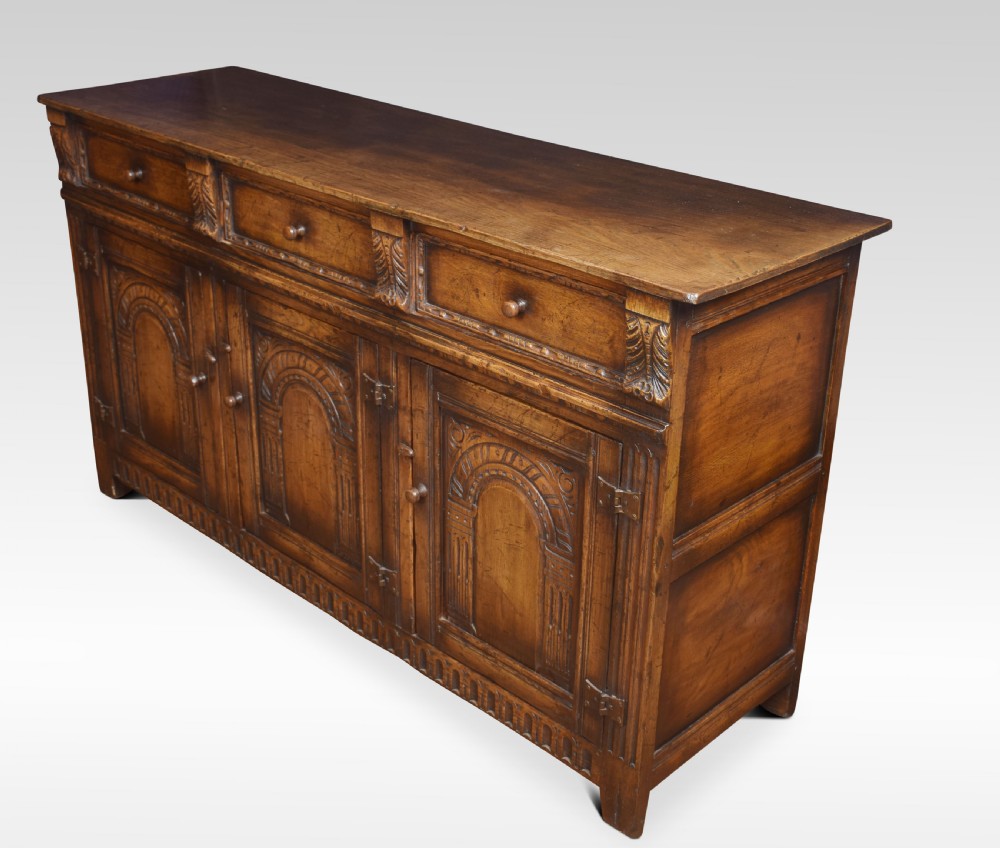 Jacobean style oak three drawer dresser base View VII