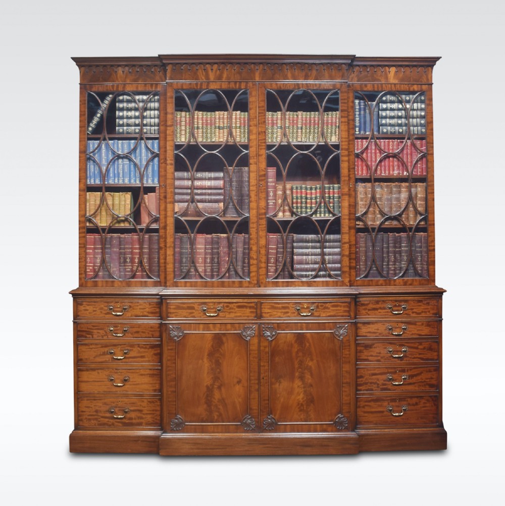 Chippendale Revival mahogany four door breakfront bookcase