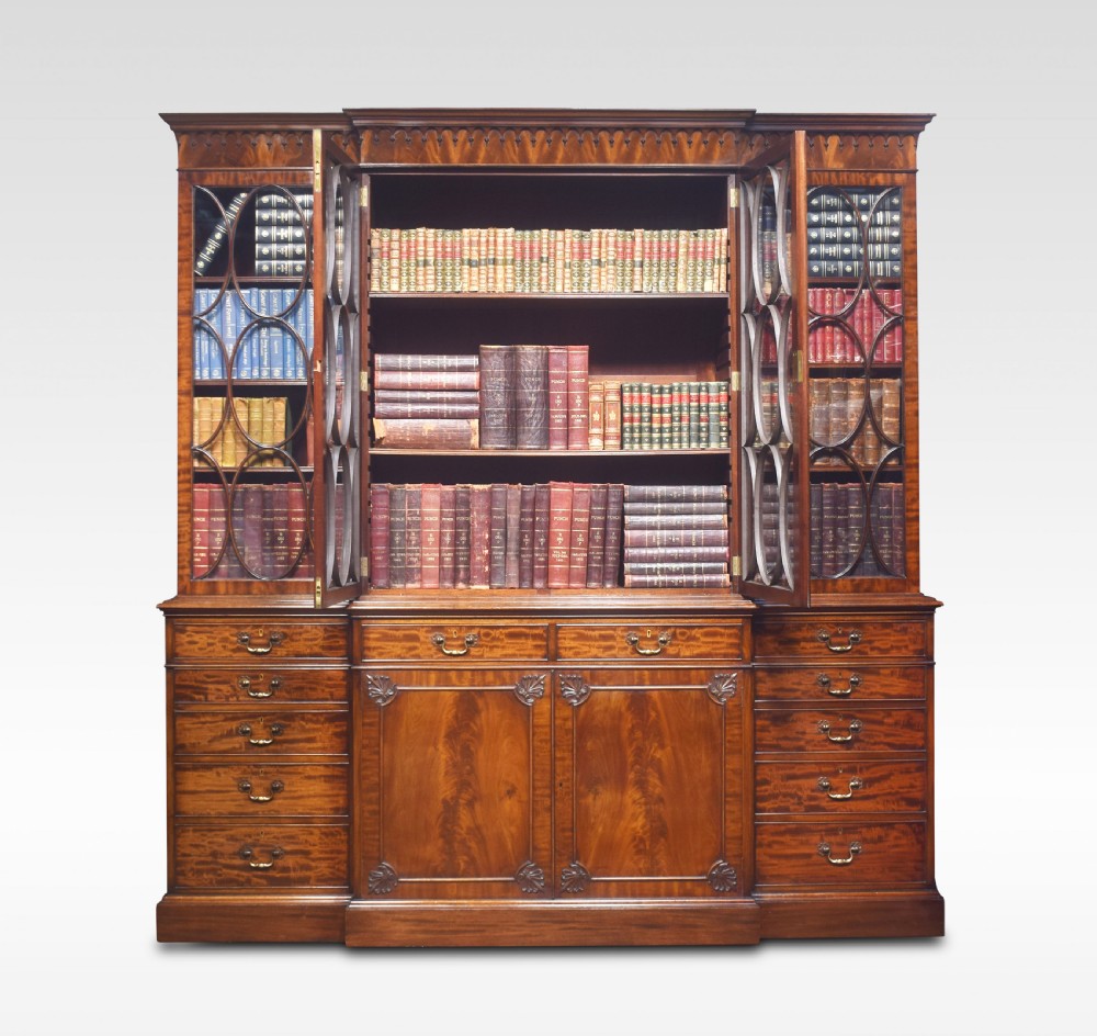 Chippendale Revival mahogany four door breakfront bookcase View VI