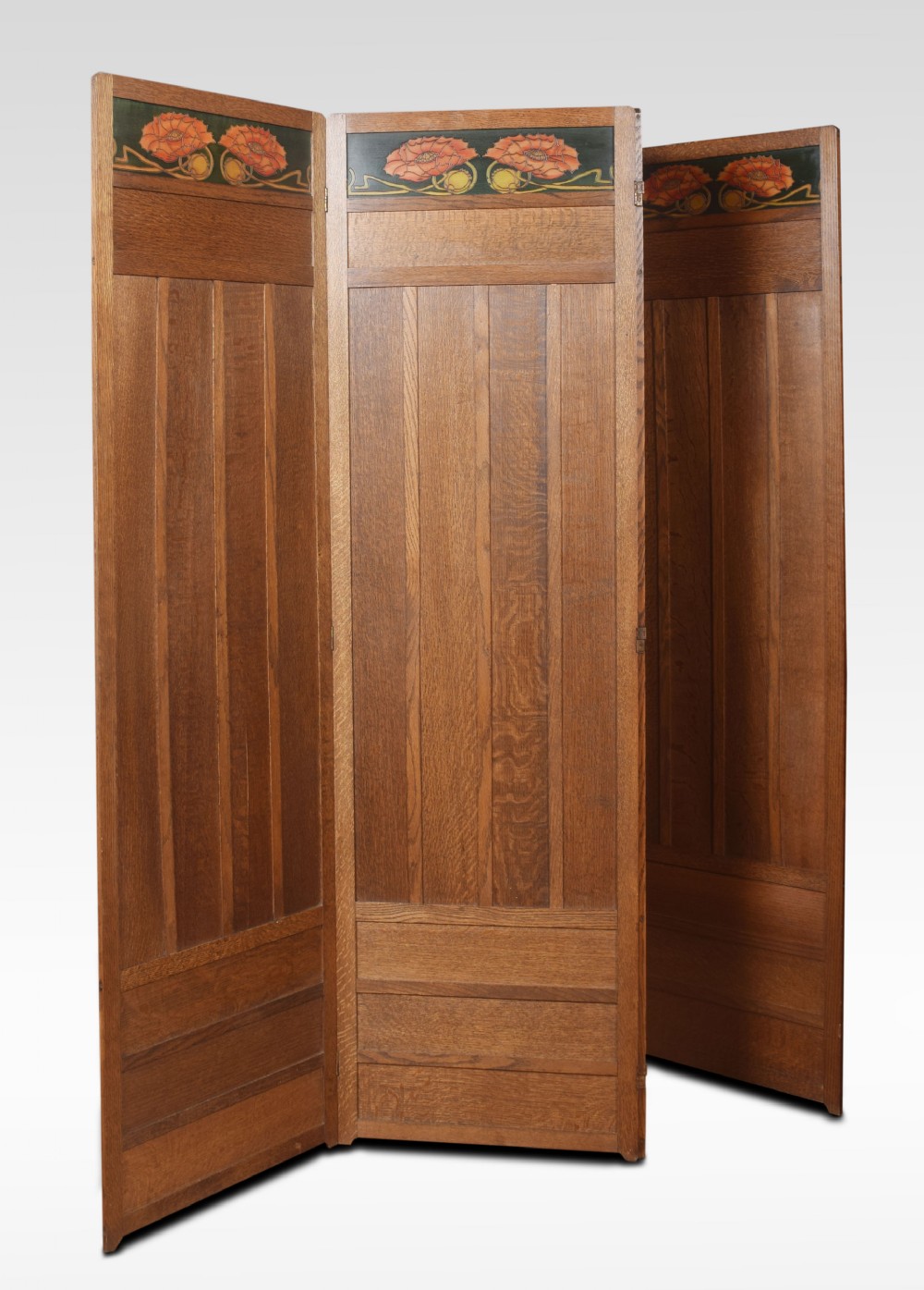  Liberty & Co Arts and Crafts oak four panel folding dressing screen
