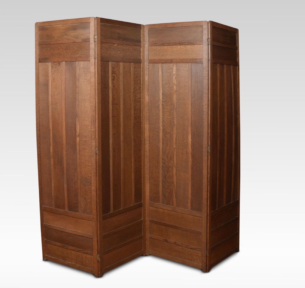  Liberty & Co Arts and Crafts oak four panel folding dressing screen View V