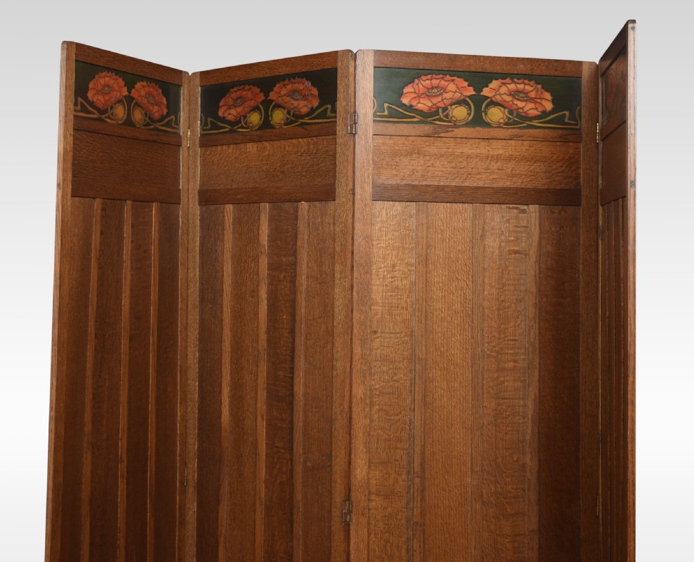  Liberty & Co Arts and Crafts oak four panel folding dressing screen View VI