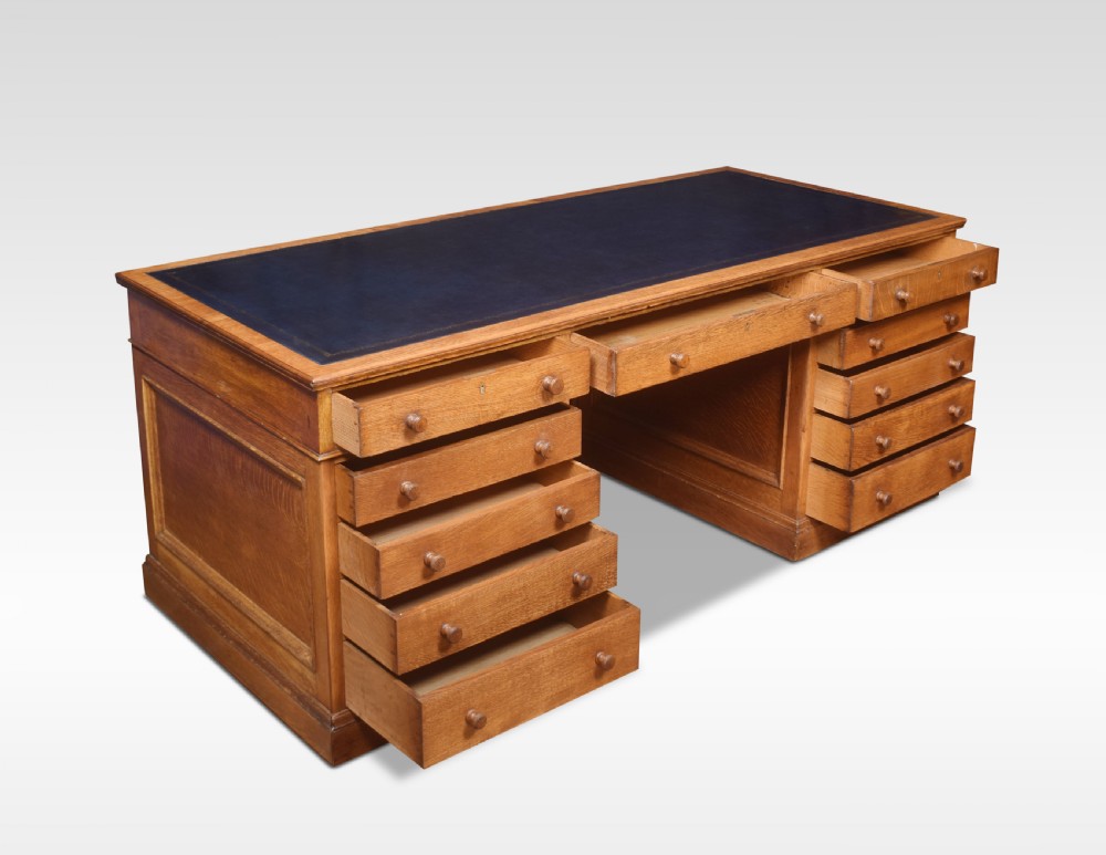 Large oak pedestal desk View IV