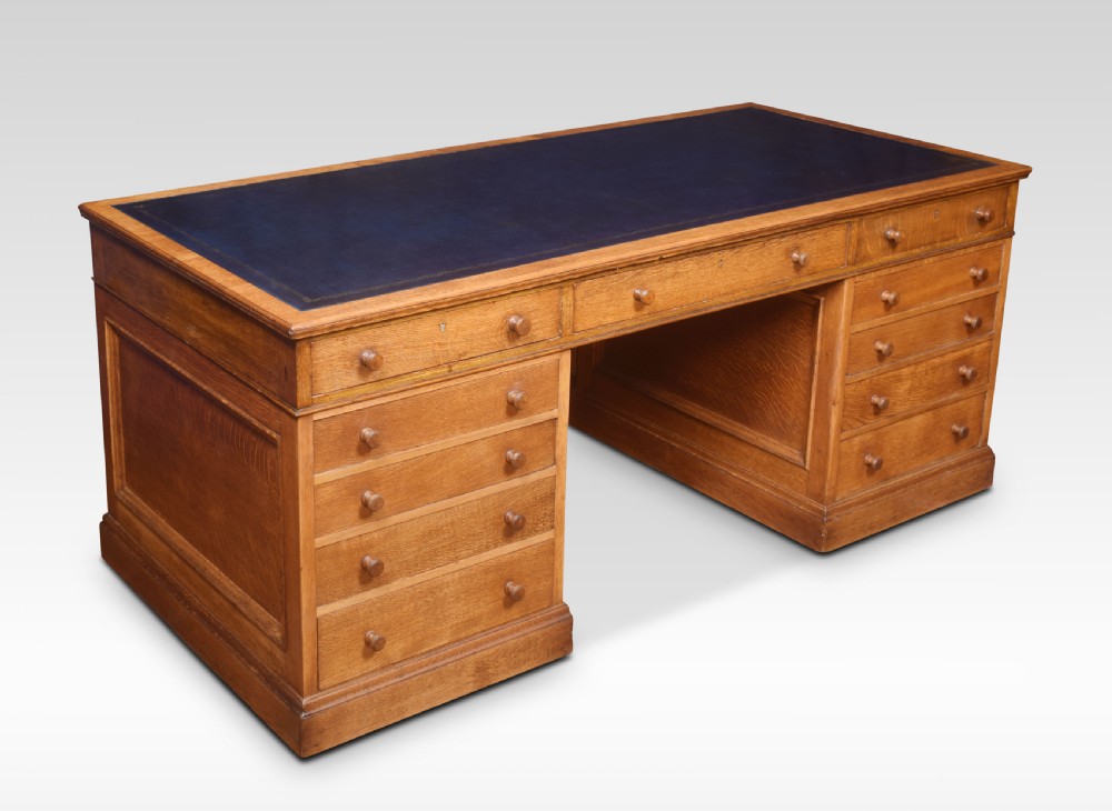 Large oak pedestal desk View V