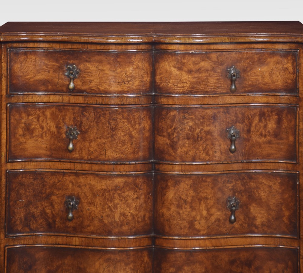 Figured walnut serpentine fronted chest of drawers View III