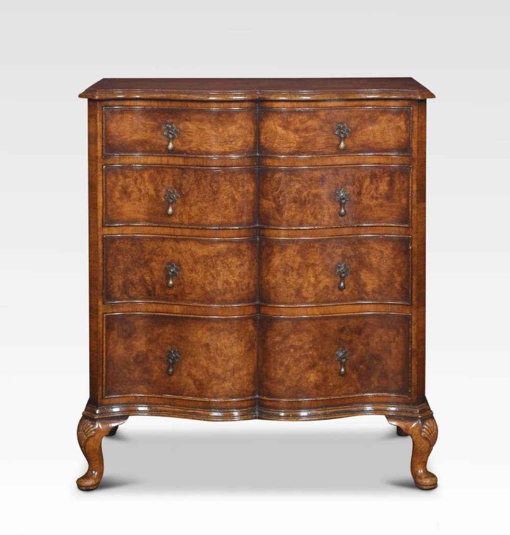 Figured walnut serpentine fronted chest of drawers View VI