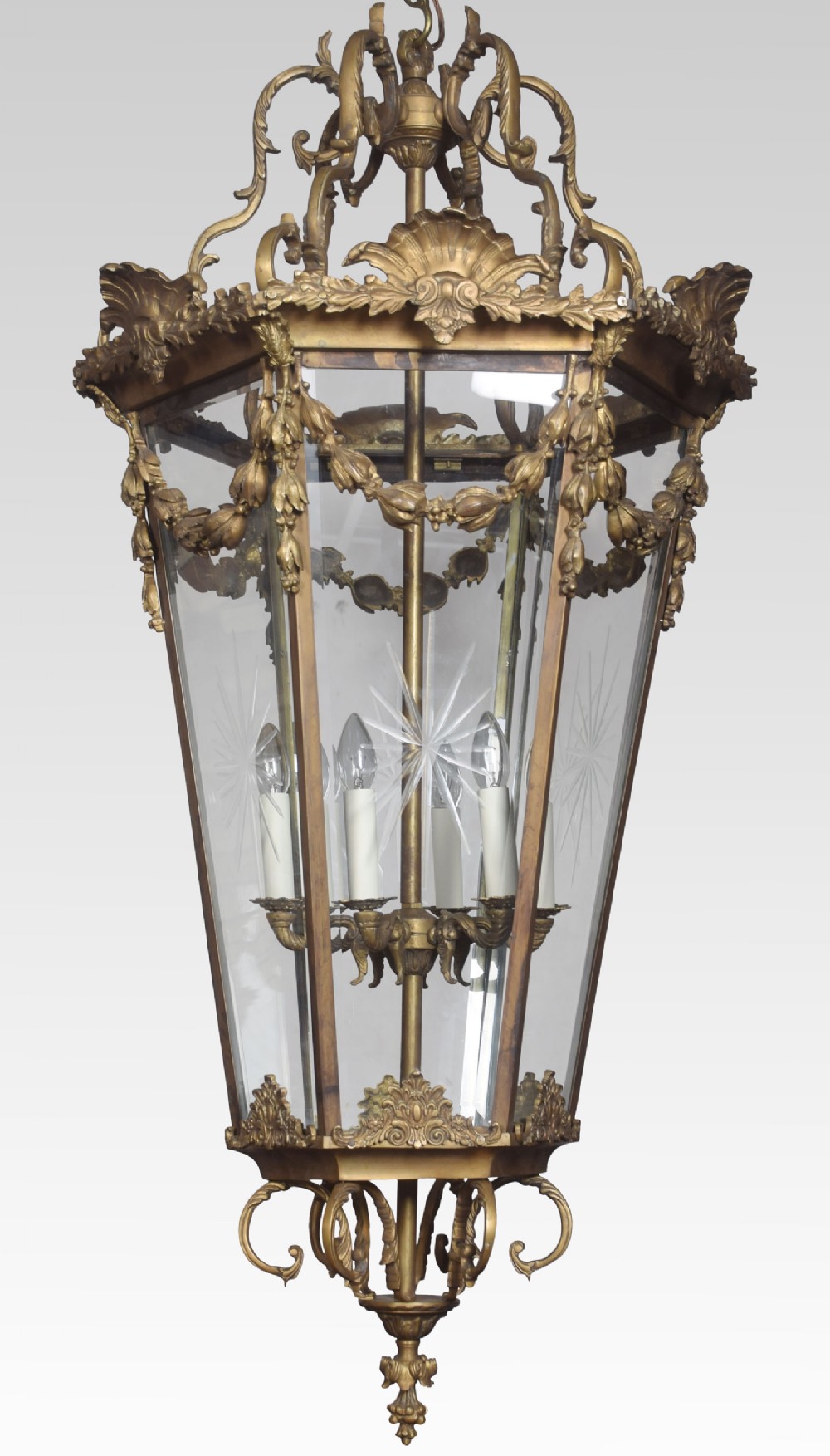 Large and imposing gilded cast brass six light lantern