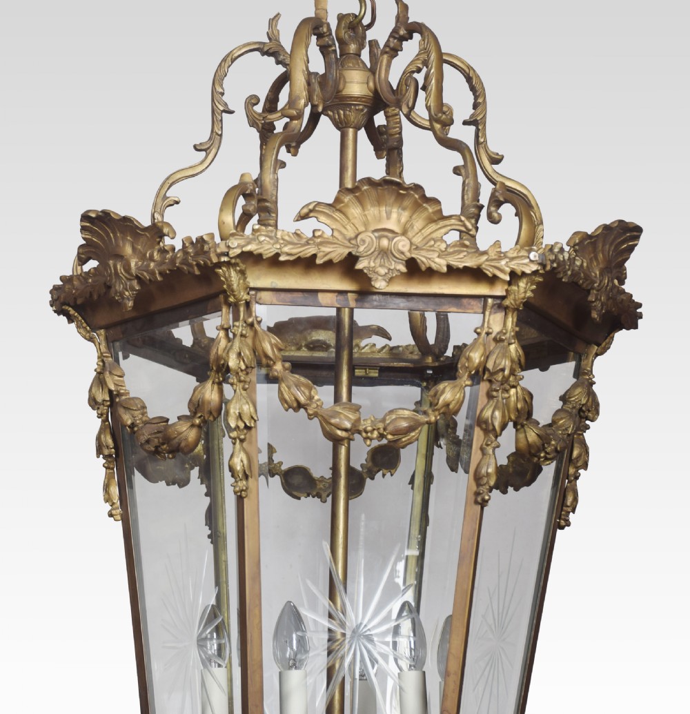 Large and imposing gilded cast brass six light lantern View II