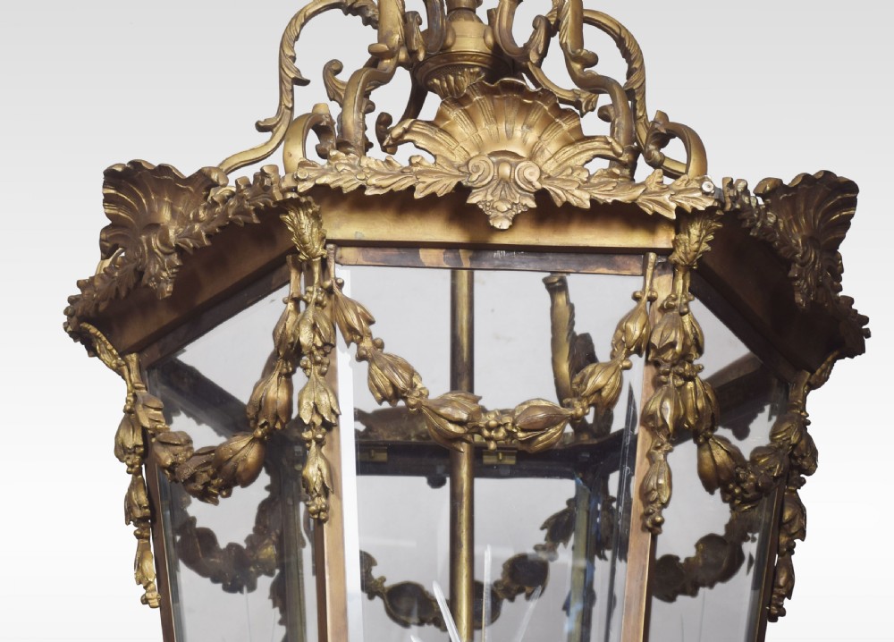 Large and imposing gilded cast brass six light lantern View IX