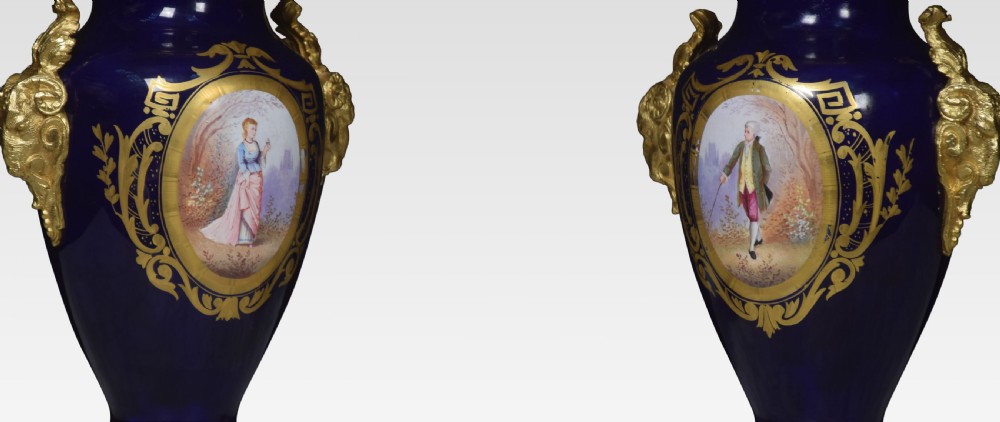 Pair of Sevres porcelain painted vase form table lamps View V