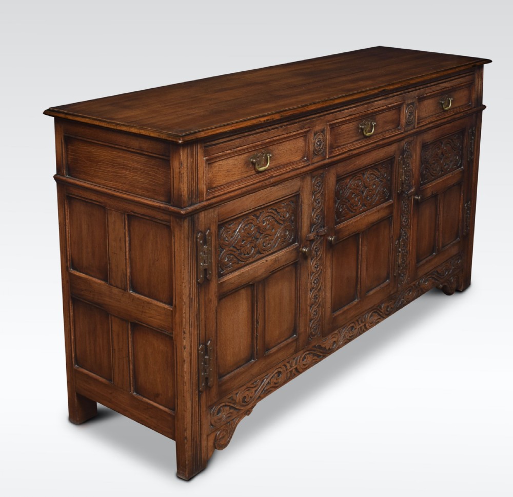 Jacobean style oak three drawer dresser base View II
