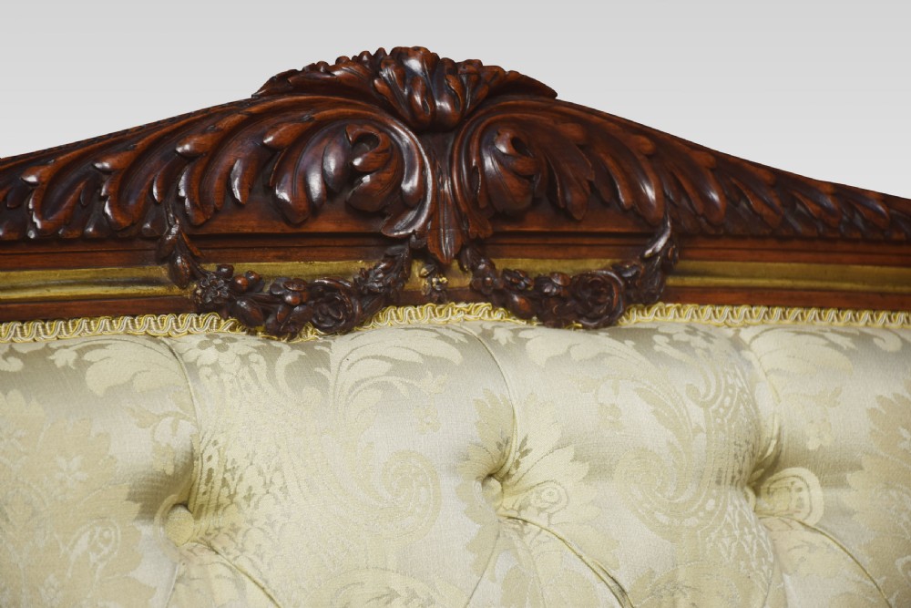 19th century carved walnut and parcel gilt sofa View V