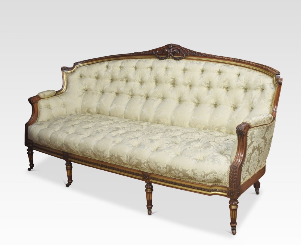 19th century carved walnut and parcel gilt sofa View IX