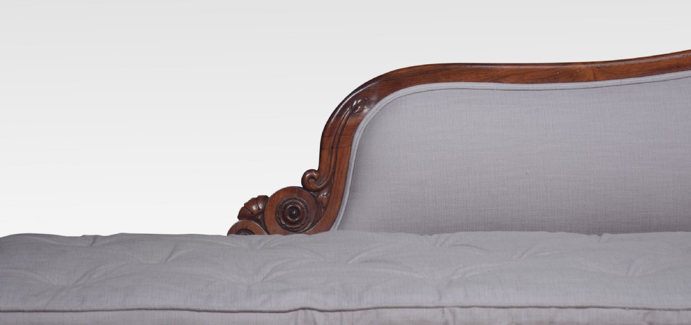 Rosewood framed scroll arm chaise lounge attributed to Wm Trotter View II