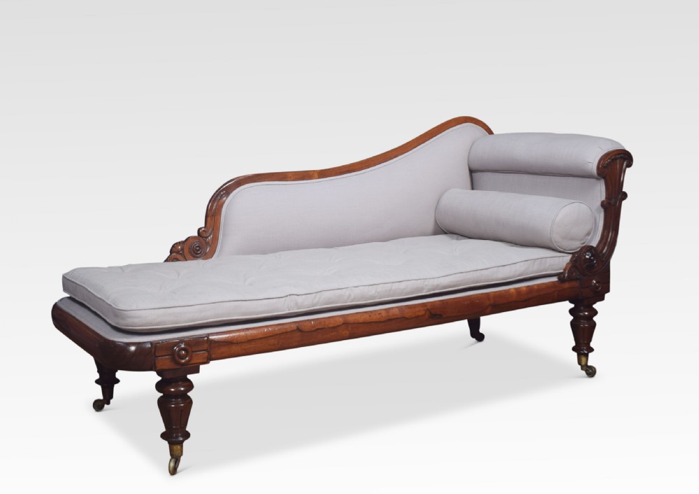 Rosewood framed scroll arm chaise lounge attributed to Wm Trotter View IV