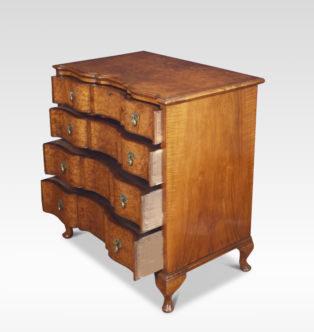 Figured walnut serpentine fronted chest of drawers View III