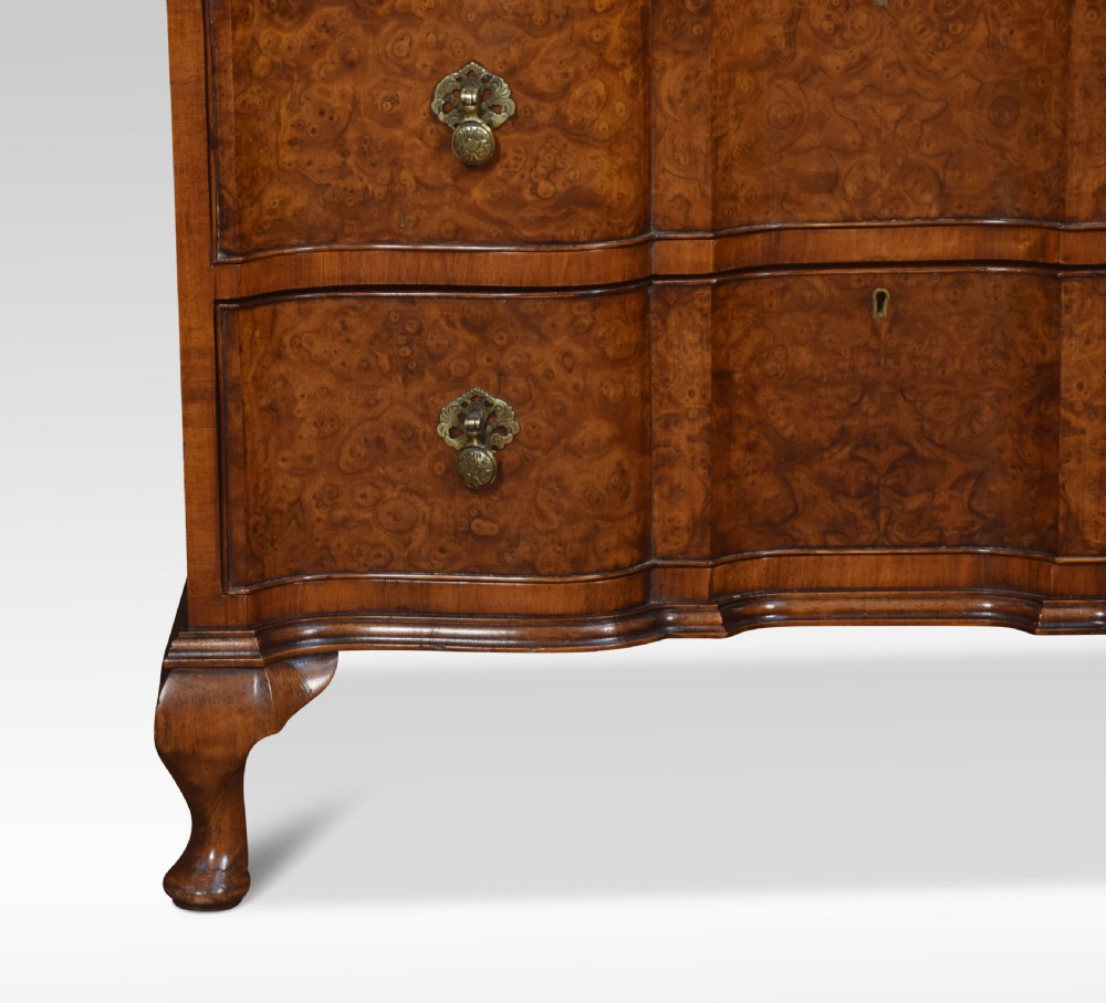 Figured walnut serpentine fronted chest of drawers View IV