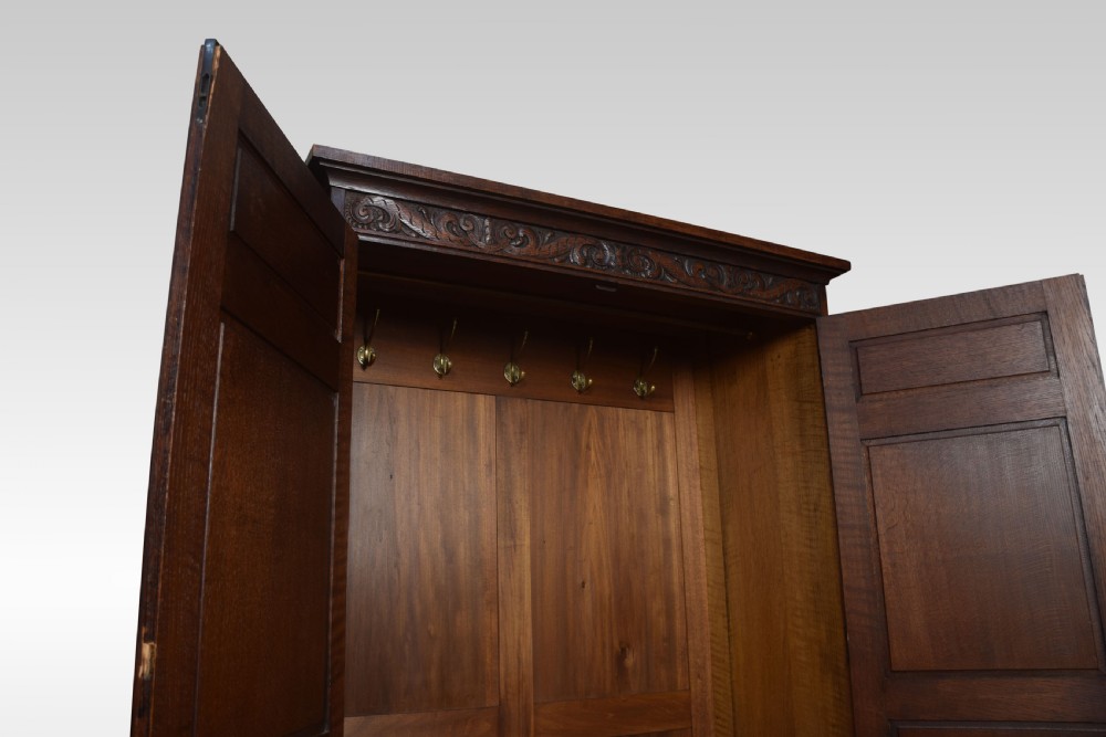 Carved oak hall robe View V