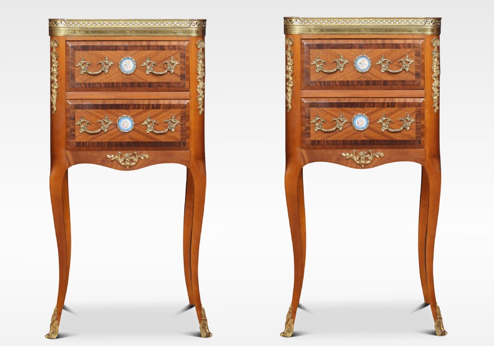 Pair Walnut and gilt metal bedside cabinets