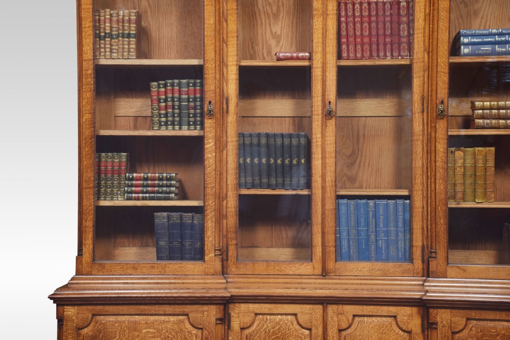 Large oak four door bookcase View II
