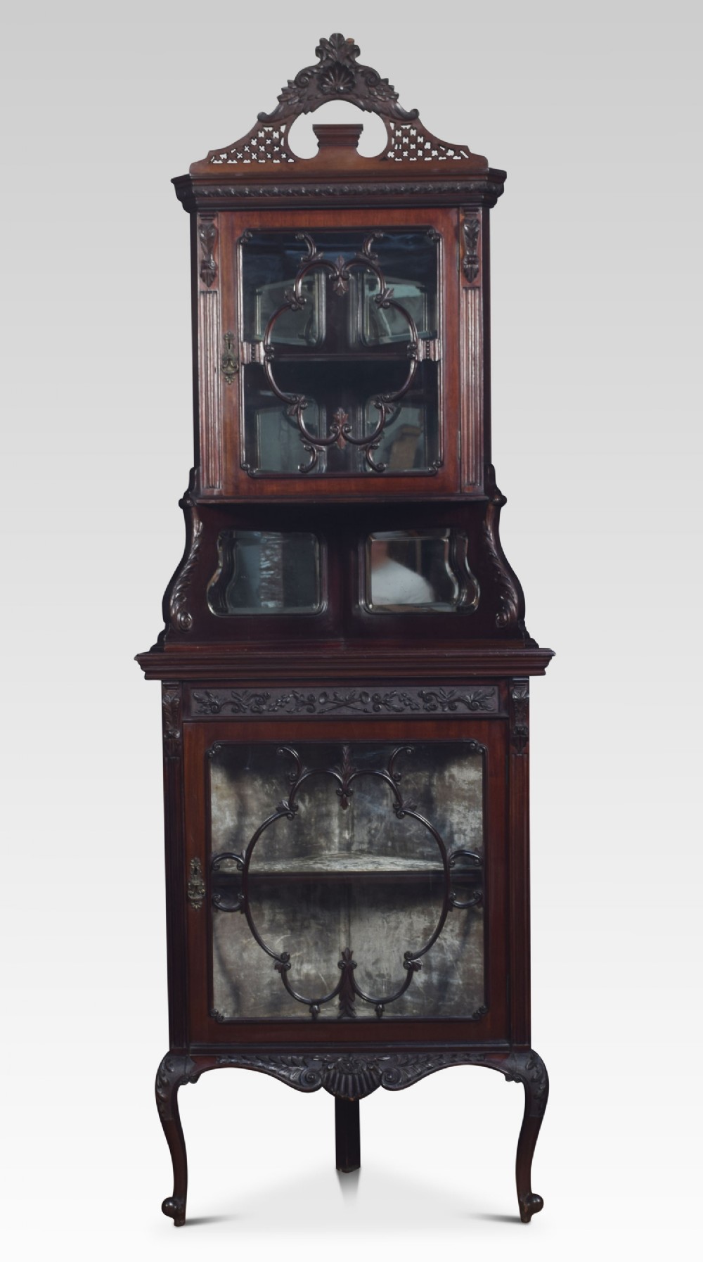 Glazed mahogany standing corner cabinet