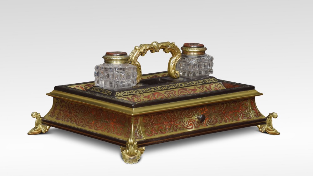 19th Century French boulle and tortoiseshell brass inlaid ink stand