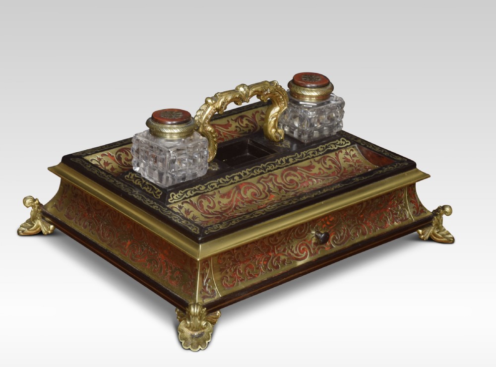 19th Century French boulle and tortoiseshell brass inlaid ink stand View IV