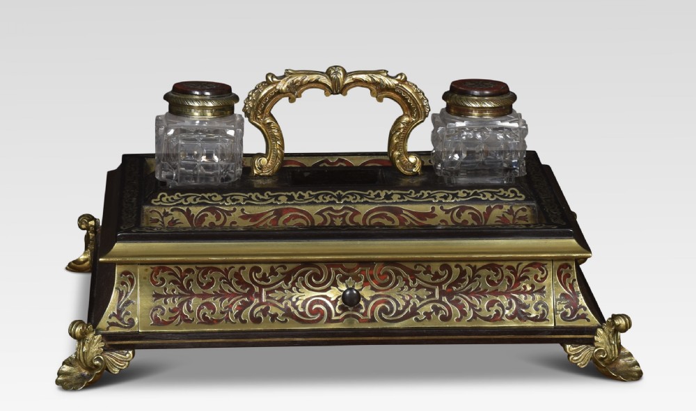 19th Century French boulle and tortoiseshell brass inlaid ink stand View V