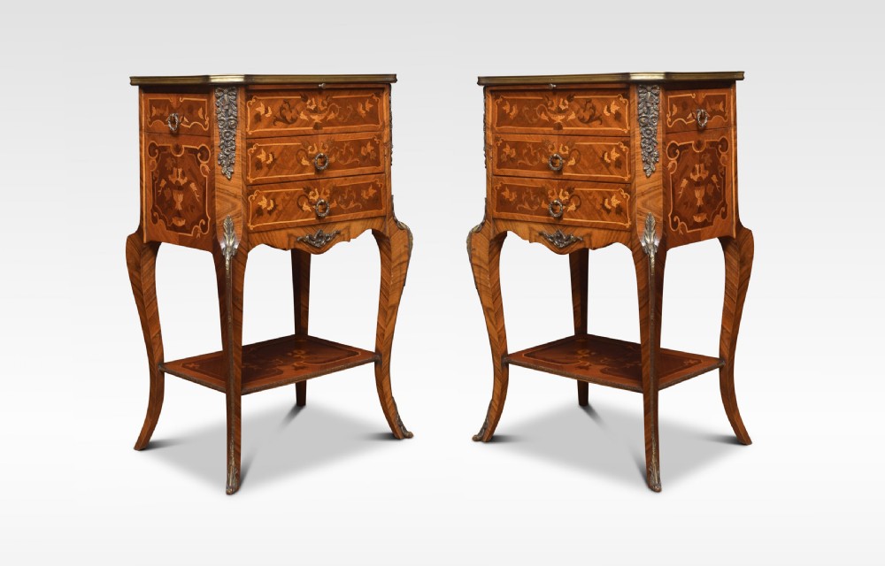 Pair of marquetry inlaid and gilt metal mounted bedside chests View IV
