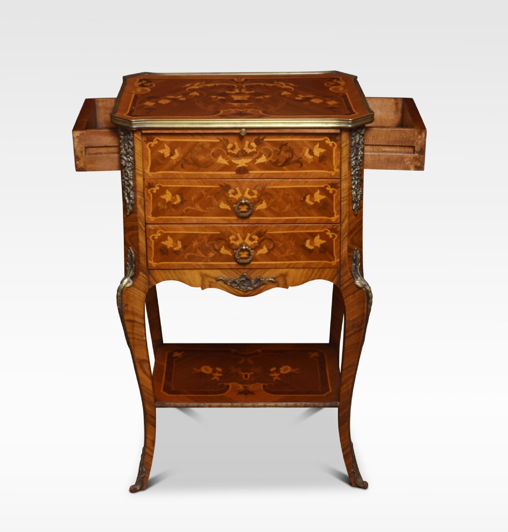 Pair of marquetry inlaid and gilt metal mounted bedside chests View VI