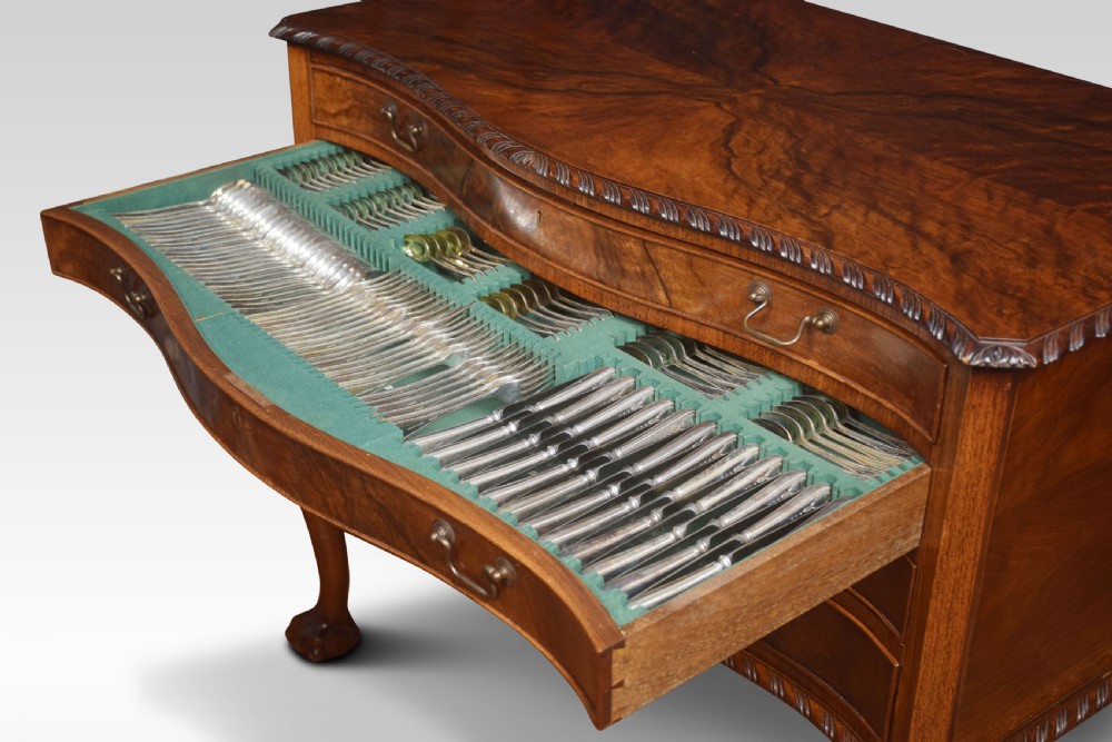 Walnut serpentine fronted canteen of cutlery View X