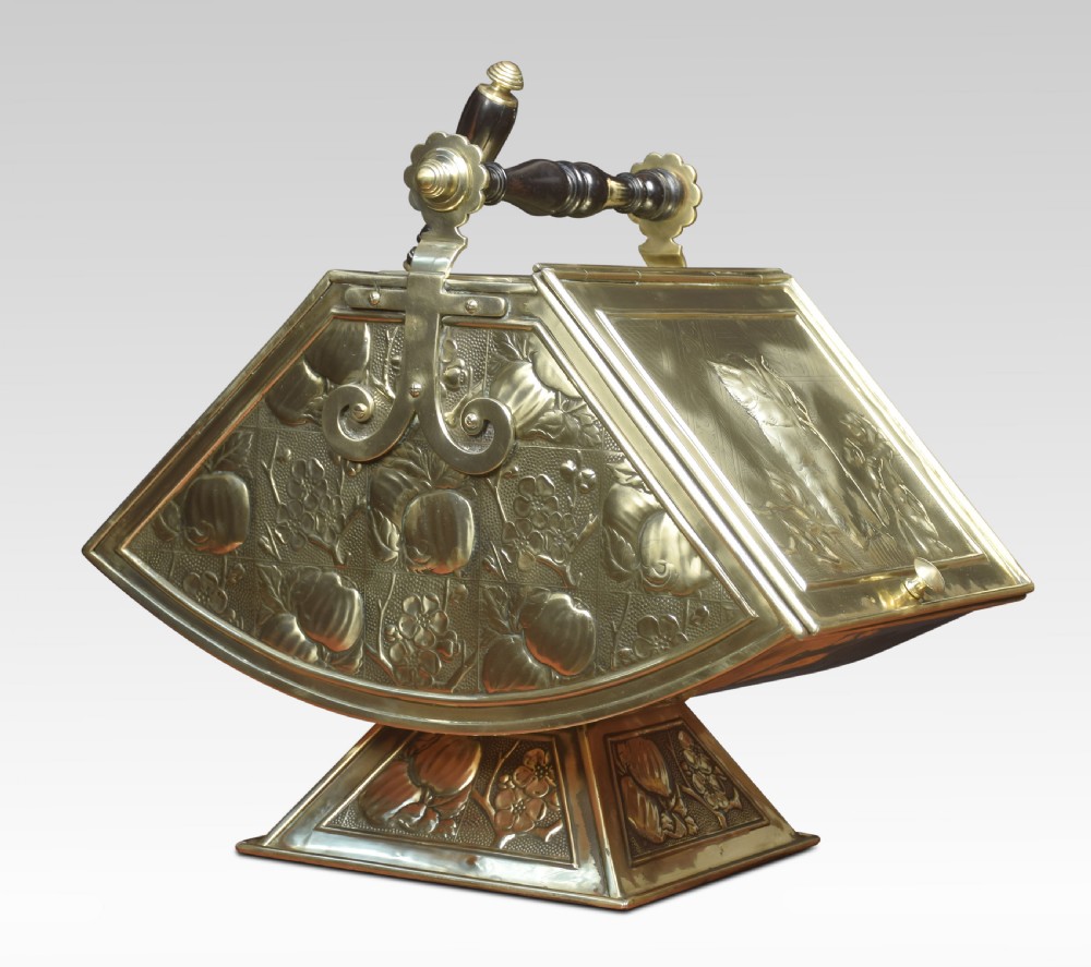Arts and Crafts brass embossed coal scuttle